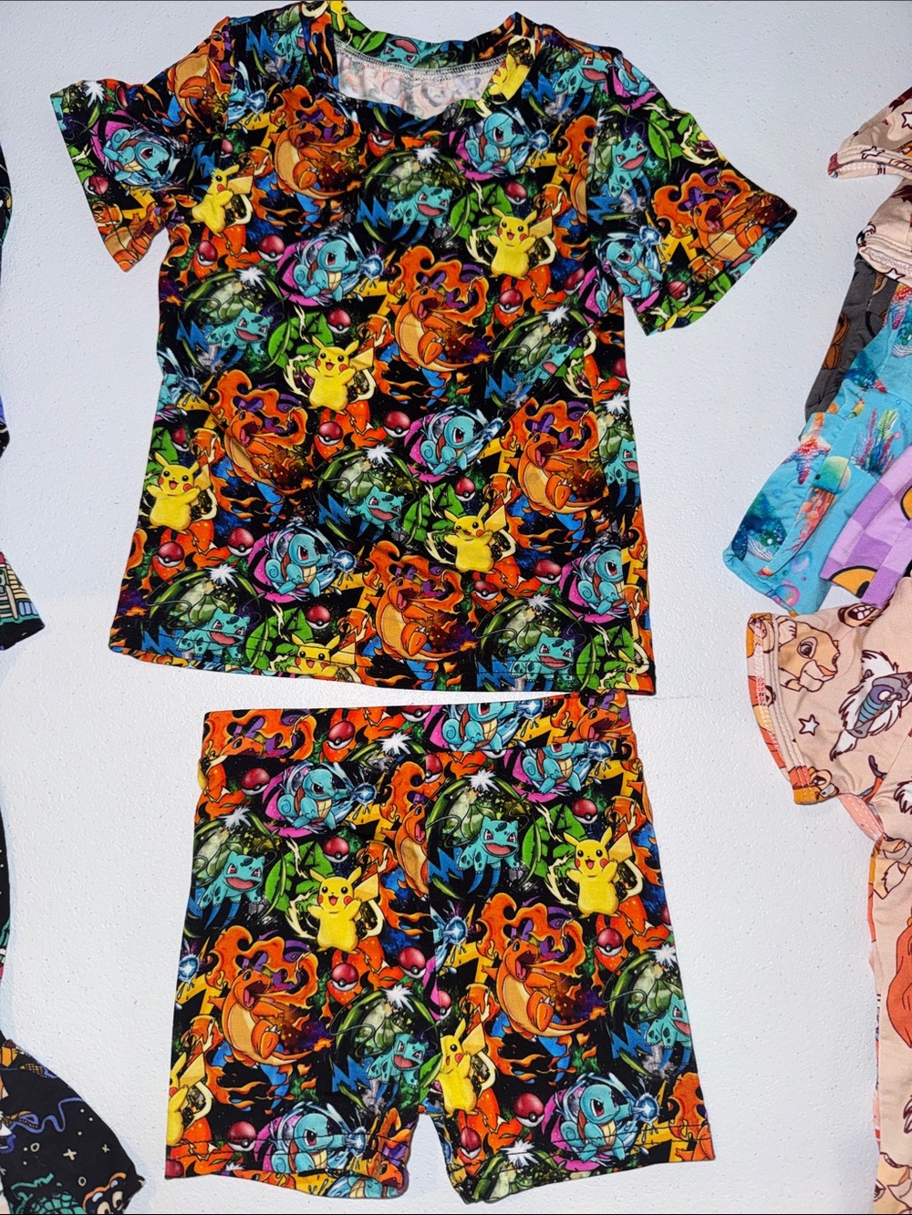 Kids Black Multicolor Pokémon Print Short Pajama Set